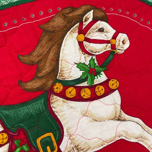 Vintage Christmas‎ Placemats Rocking Horses Set of Four Red Green Lace Holiday - Picture 8 of 14